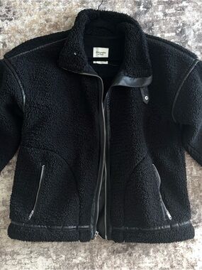 Abercrombie & Fitch Oversized Black Sherpa Bomber with Leather Trim